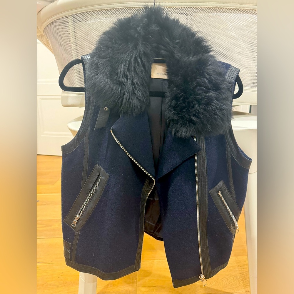 Rebecca Taylor zip up vest with fur collar